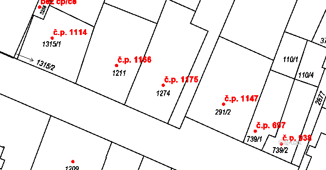 Bystřice pod Hostýnem 1175 na parcele st. 1274 v KÚ Bystřice pod Hostýnem, Katastrální mapa