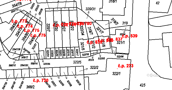 Hrádek nad Nisou 835 na parcele st. 321/5 v KÚ Hrádek nad Nisou, Katastrální mapa