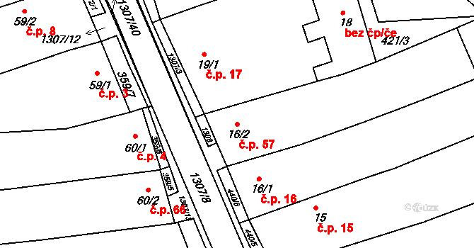 Plenkovice 57 na parcele st. 16/2 v KÚ Plenkovice, Katastrální mapa