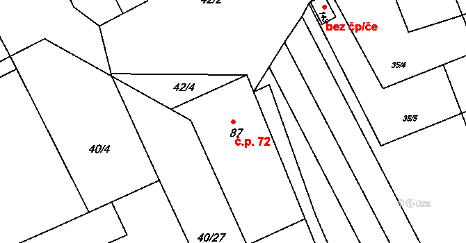 Lesonice 72 na parcele st. 87 v KÚ Lesonice u Moravského Krumlova, Katastrální mapa