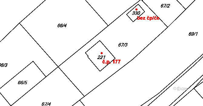 Opatovice 177 na parcele st. 221 v KÚ Opatovice u Hranic, Katastrální mapa