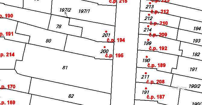 Přerov III-Lověšice 195, Přerov na parcele st. 200 v KÚ Lověšice u Přerova, Katastrální mapa
