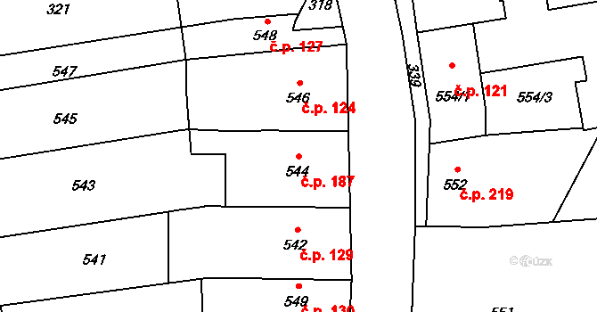 Přerov XII-Žeravice 187, Přerov na parcele st. 544 v KÚ Žeravice, Katastrální mapa