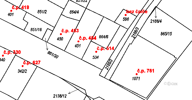 Lišov 514 na parcele st. 534 v KÚ Lišov, Katastrální mapa