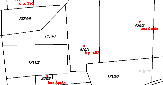 Velký Šenov 402 na parcele st. 429/1 v KÚ Velký Šenov, Katastrální mapa