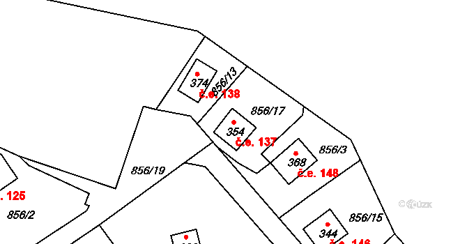Děpoltovice 137 na parcele st. 354 v KÚ Děpoltovice, Katastrální mapa