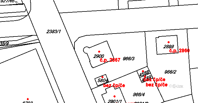 Jablonec nad Nisou 2867 na parcele st. 2900 v KÚ Jablonec nad Nisou, Katastrální mapa