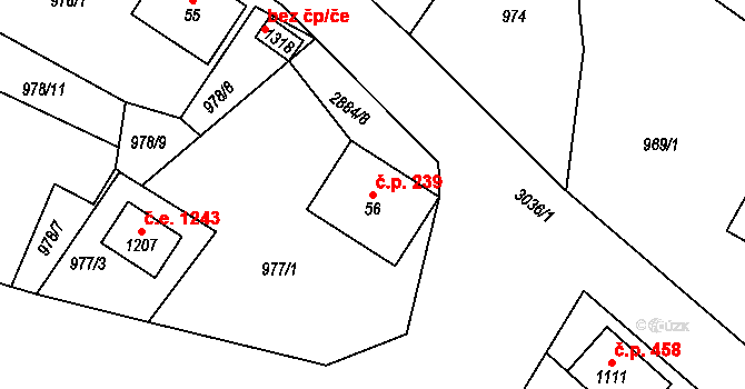 Polubný 239, Kořenov na parcele st. 56 v KÚ Polubný, Katastrální mapa