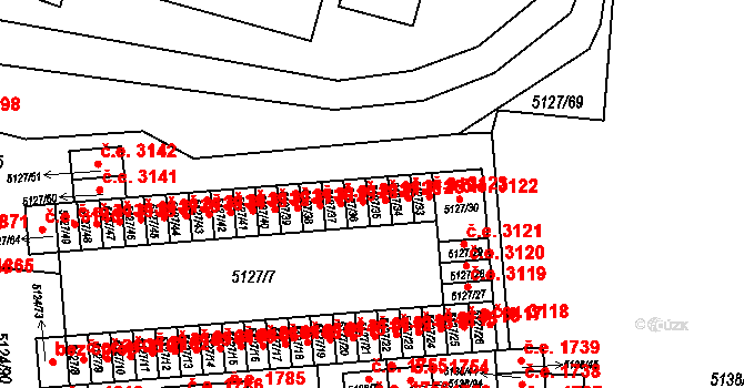 Jihlava 3125 na parcele st. 5127/35 v KÚ Jihlava, Katastrální mapa