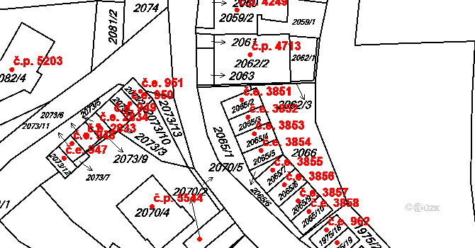 Jihlava 3852 na parcele st. 2065/3 v KÚ Jihlava, Katastrální mapa