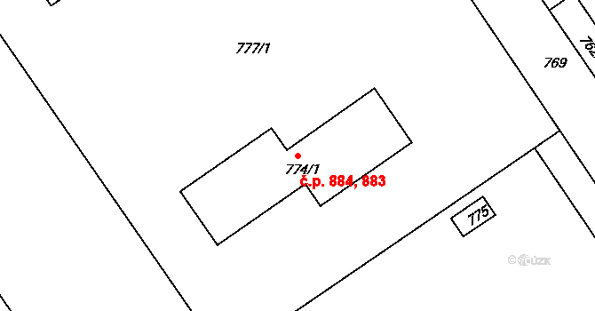 Roztoky 883,884 na parcele st. 774/1 v KÚ Roztoky u Prahy, Katastrální mapa
