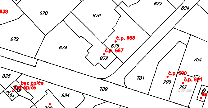 Libušín 667 na parcele st. 673 v KÚ Libušín, Katastrální mapa