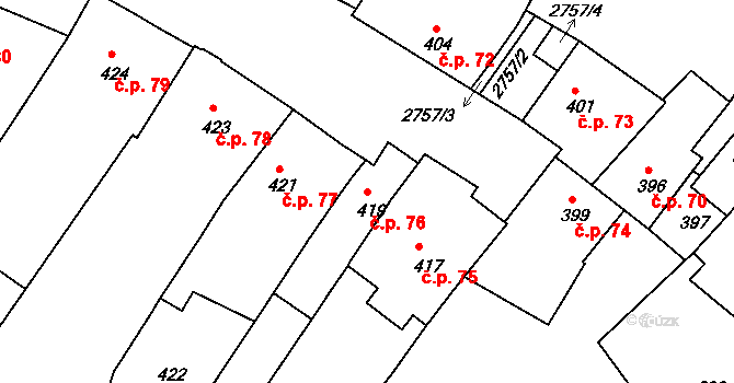 Dačice I 76, Dačice na parcele st. 419 v KÚ Dačice, Katastrální mapa