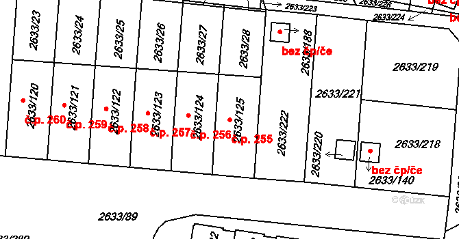 Dačice III 255, Dačice na parcele st. 2633/125 v KÚ Dačice, Katastrální mapa