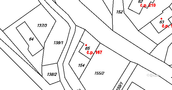 Václavice 167, Hrádek nad Nisou na parcele st. 65 v KÚ Václavice u Hrádku nad Nisou, Katastrální mapa