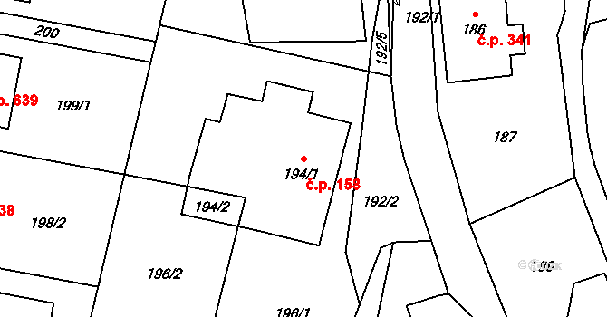 Palkovice 158 na parcele st. 194/1 v KÚ Palkovice, Katastrální mapa