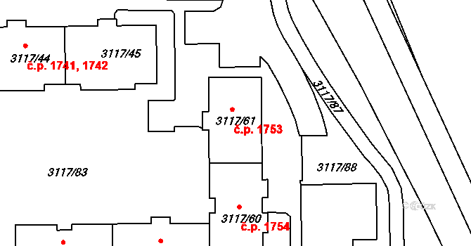 Tachov 1753 na parcele st. 3117/61 v KÚ Tachov, Katastrální mapa