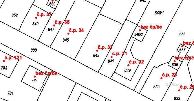 Mimoň V 33, Mimoň na parcele st. 843 v KÚ Mimoň, Katastrální mapa