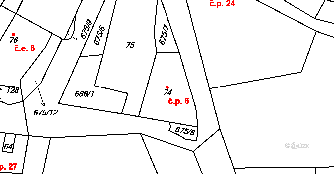 Lipá 6, Třebenice na parcele st. 74 v KÚ Mrsklesy, Katastrální mapa