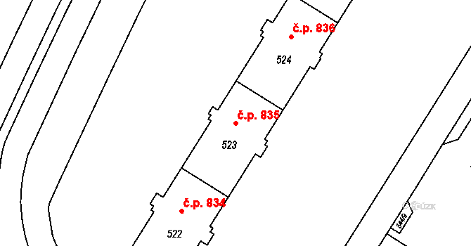 Lutyně 835, Orlová na parcele st. 523 v KÚ Horní Lutyně, Katastrální mapa