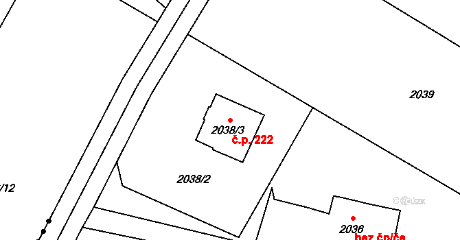 Poruba 222, Orlová na parcele st. 2038/3 v KÚ Poruba u Orlové, Katastrální mapa
