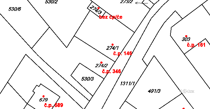 Kopidlno 146 na parcele st. 274/1 v KÚ Kopidlno, Katastrální mapa