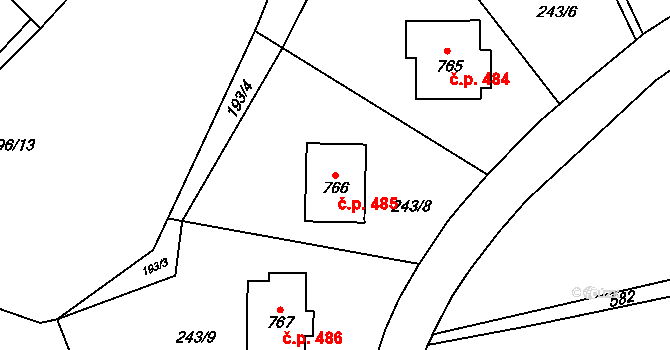 Jablonné nad Orlicí 485 na parcele st. 766 v KÚ Jablonné nad Orlicí, Katastrální mapa