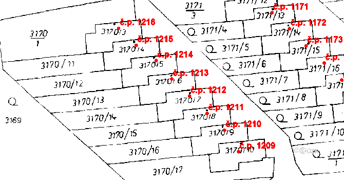 Poděbrady III 1213, Poděbrady na parcele st. 3170/6 v KÚ Poděbrady, Katastrální mapa