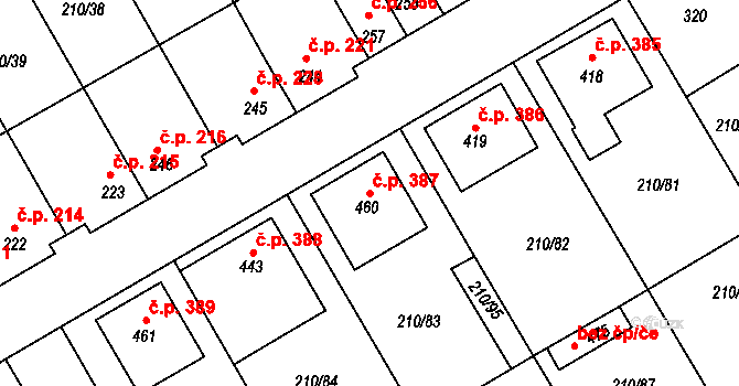 Stařeč 387 na parcele st. 460 v KÚ Stařeč, Katastrální mapa