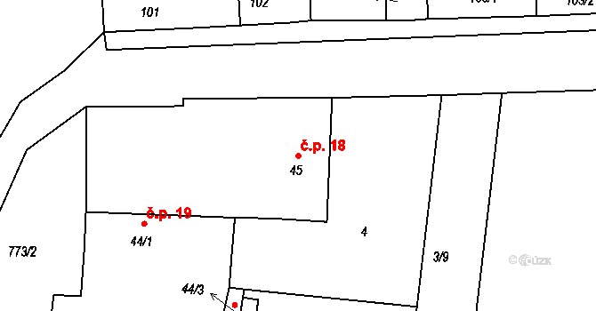 Vršovice 18 na parcele st. 45 v KÚ Vršovice u Loun, Katastrální mapa