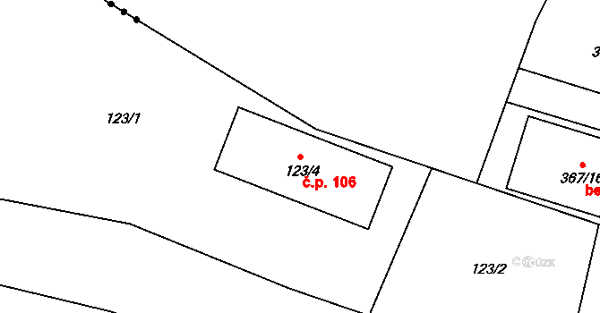 Dubičné 106 na parcele st. 123/4 v KÚ Dubičné, Katastrální mapa