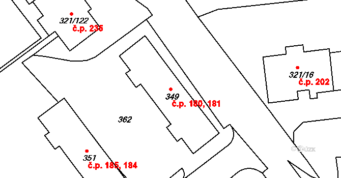 Prosetice 180,181, Teplice na parcele st. 349 v KÚ Prosetice, Katastrální mapa
