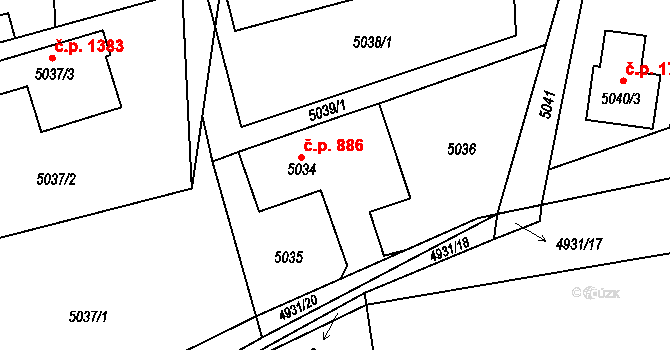 Šenov 886 na parcele st. 5034 v KÚ Šenov u Ostravy, Katastrální mapa