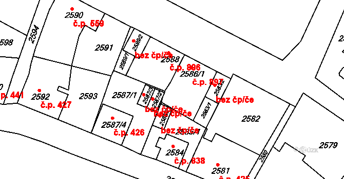 Sokolov 897 na parcele st. 2586/1 v KÚ Sokolov, Katastrální mapa