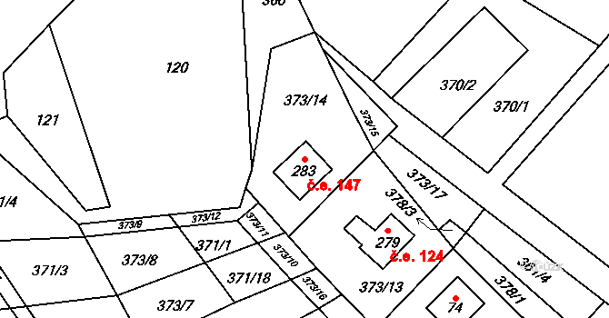 Dolní Nemojov 147, Nemojov na parcele st. 283 v KÚ Dolní Nemojov, Katastrální mapa