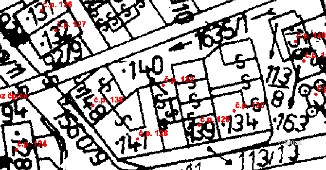 Popelín 132 na parcele st. 140 v KÚ Popelín, Katastrální mapa