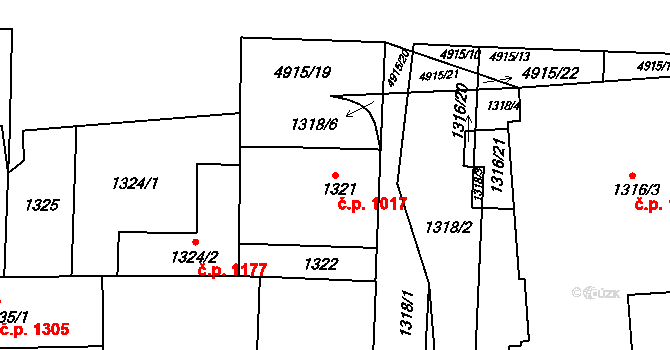 Smíchov 1017, Praha na parcele st. 1321 v KÚ Smíchov, Katastrální mapa
