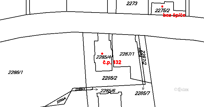 Dejvice 132, Praha na parcele st. 2285/4 v KÚ Dejvice, Katastrální mapa