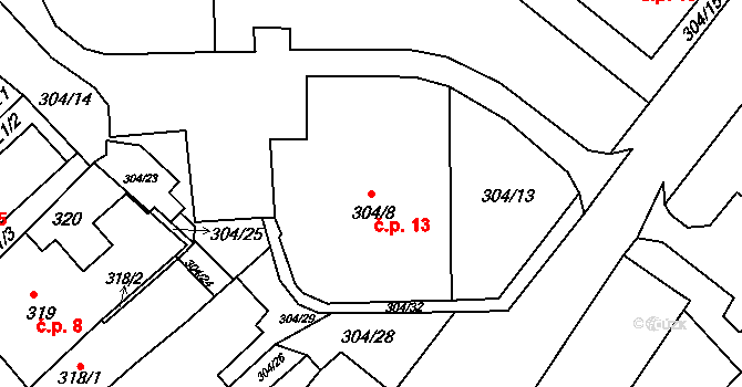 Rumburk 1 13, Rumburk na parcele st. 304/8 v KÚ Rumburk, Katastrální mapa