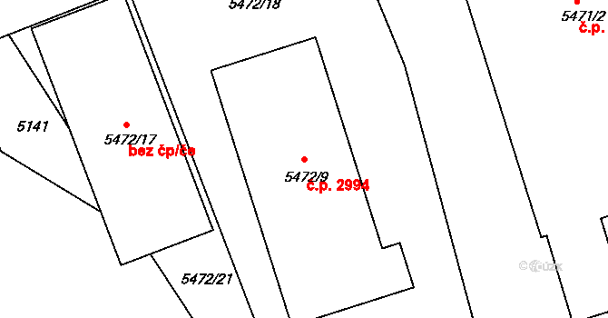 Česká Lípa 2994 na parcele st. 5472/9 v KÚ Česká Lípa, Katastrální mapa