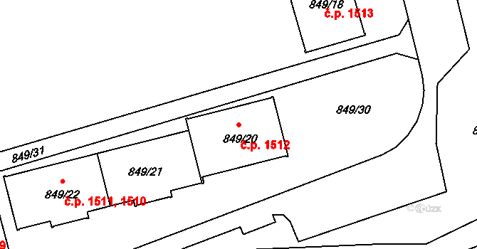 Jirkov 1512 na parcele st. 849/20 v KÚ Jirkov, Katastrální mapa