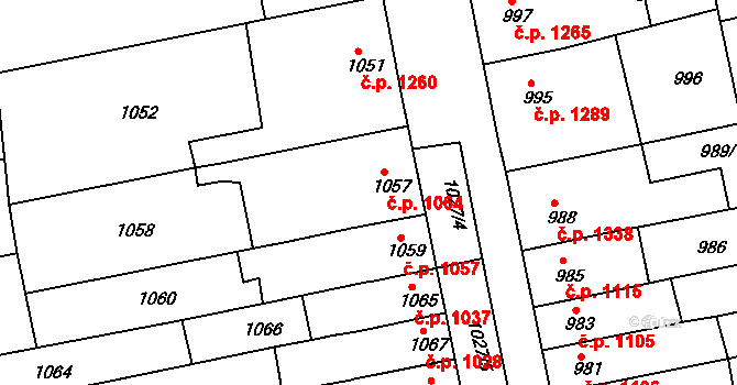 Šlapanice 1064 na parcele st. 1057 v KÚ Šlapanice u Brna, Katastrální mapa