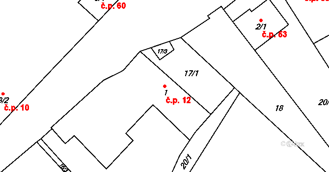 Litostrov 12 na parcele st. 1 v KÚ Litostrov, Katastrální mapa