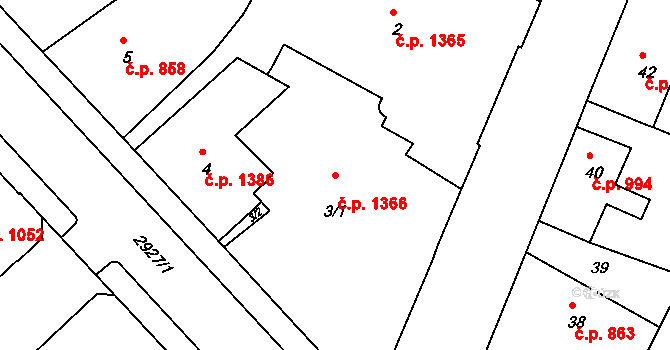 Rumburk 1 1366, Rumburk na parcele st. 3/1 v KÚ Rumburk, Katastrální mapa