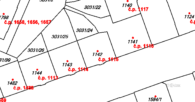 Česká Třebová 1115 na parcele st. 1142 v KÚ Česká Třebová, Katastrální mapa