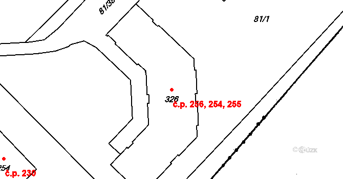 Velké Zboží 254,255,256, Poděbrady na parcele st. 326 v KÚ Velké Zboží, Katastrální mapa
