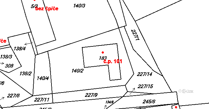 Dolní Skrýchov 101, Jindřichův Hradec na parcele st. 183 v KÚ Dolní Skrýchov, Katastrální mapa