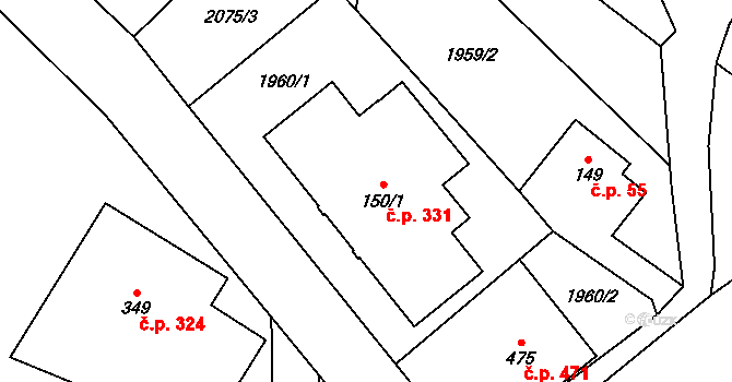 Království 331, Šluknov na parcele st. 150/1 v KÚ Království, Katastrální mapa