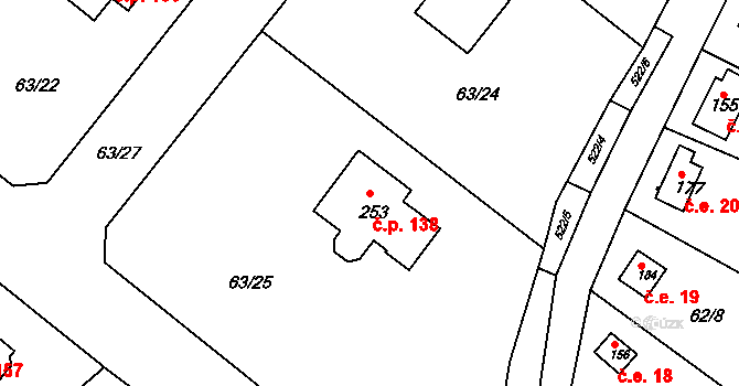 Valy 138 na parcele st. 253 v KÚ Valy u Mariánských Lázní, Katastrální mapa