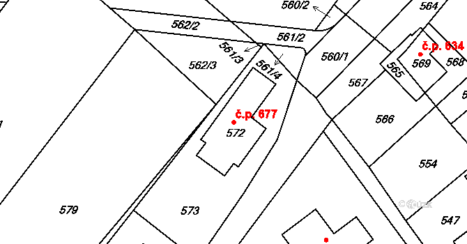 Hodkovice nad Mohelkou 677 na parcele st. 572 v KÚ Hodkovice nad Mohelkou, Katastrální mapa